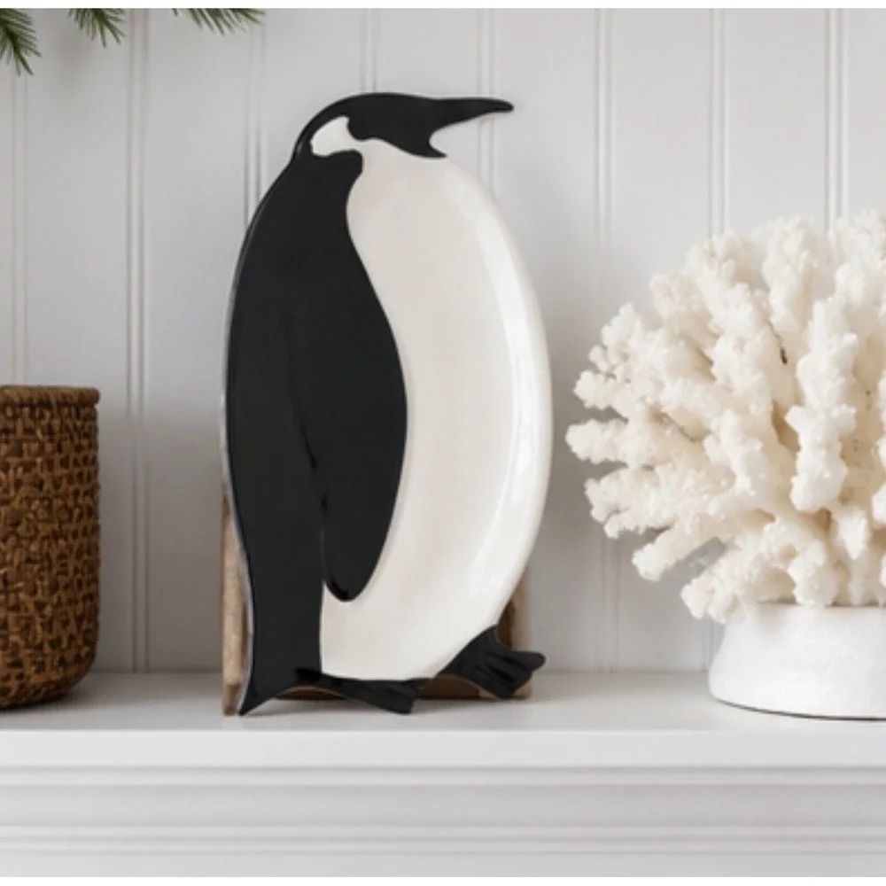 Boston Warehouse Penguin Ceramic Tidbit Trinket Dish Black White‎ Coastal Decor